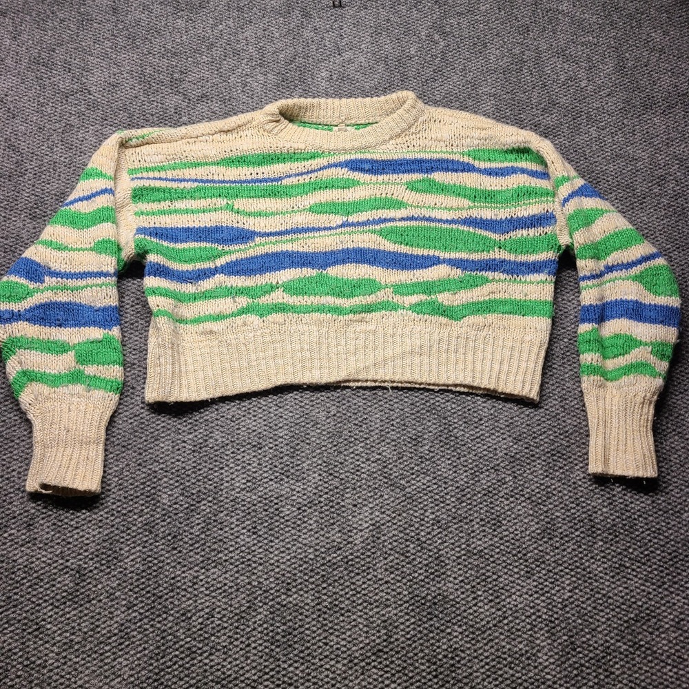 Aerie Intarsia Crop Sweater Womens M Artsy Multi Geometric Oversized Rib Crochet